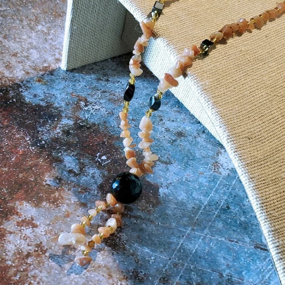 Handcrafted Hematite Red Aventurine Agate Gemstone Beads Pendant Necklace